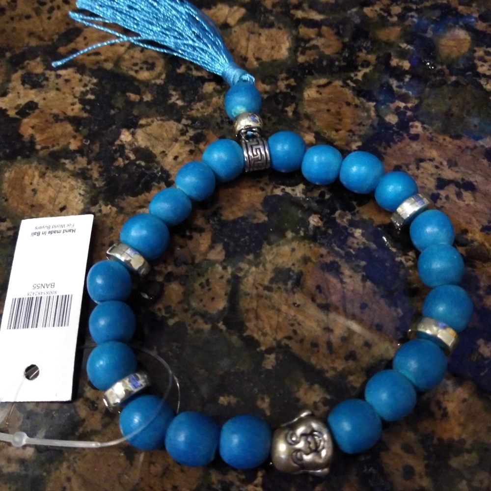 Happy Buddha Tassel Bracelet Blue